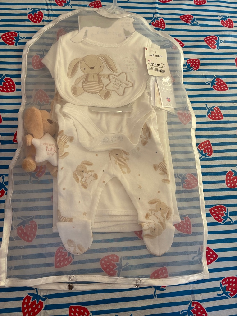 Welcome Little One Beige Bunny Baby One-Piece Set